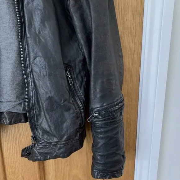 AllSaints Leather ‘Caldwell’ Biker Jacket Size UK Small Black Autumn Winter - Picture 6 of 12